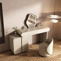 Thumbnail for Minimalist Dressing Table with Stool and LED Mirror, White, 6 Drawers