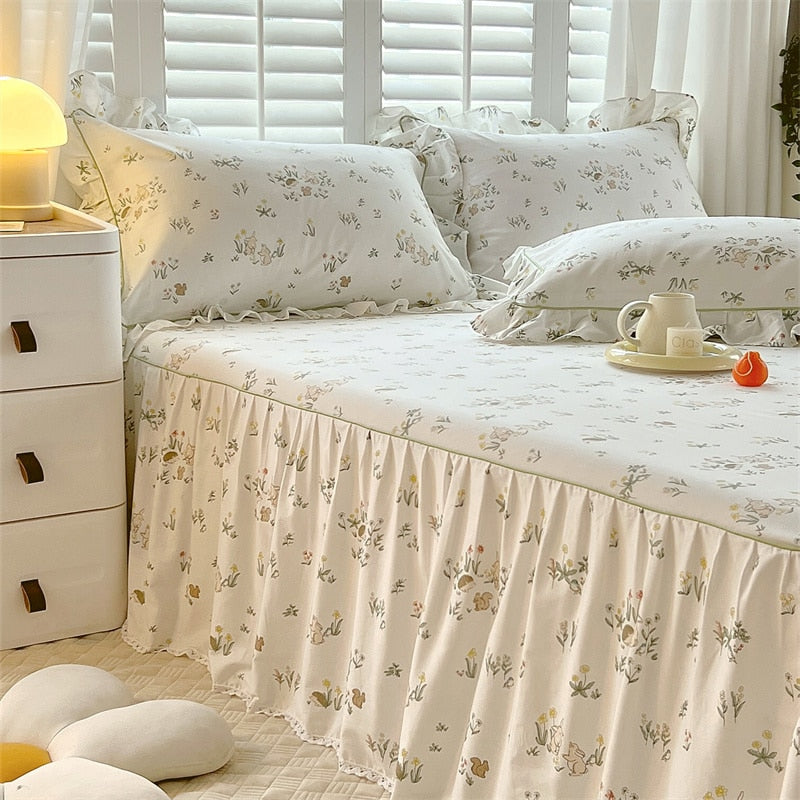 Ruffle Cotton Bed Skirt for Single Twin Double Queen Beds