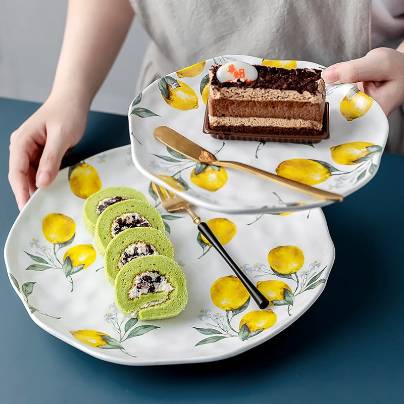 Lemon Ceramic Dinner Plates Irregular Salad Platter