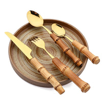Thumbnail for 24Pcs Creative Bamboo Handle Dinnerware Set