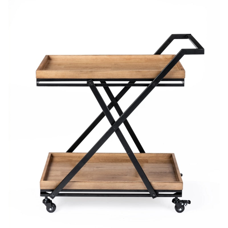 Wood and Black Entertainment Kitchen Island Cart