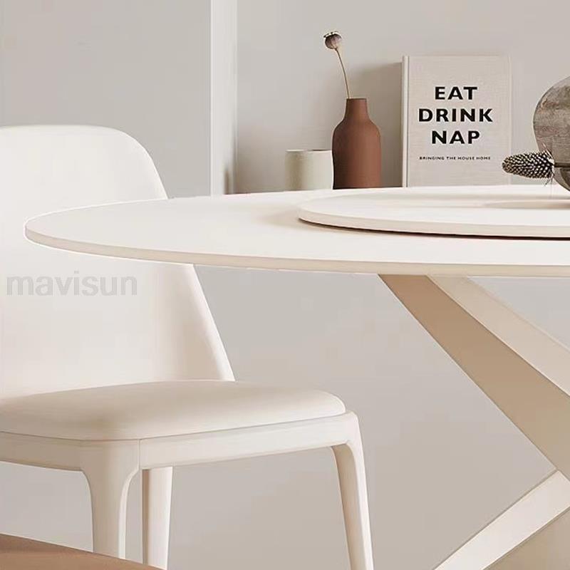 White Round Kitchen Table with 360° Rotating Turntable