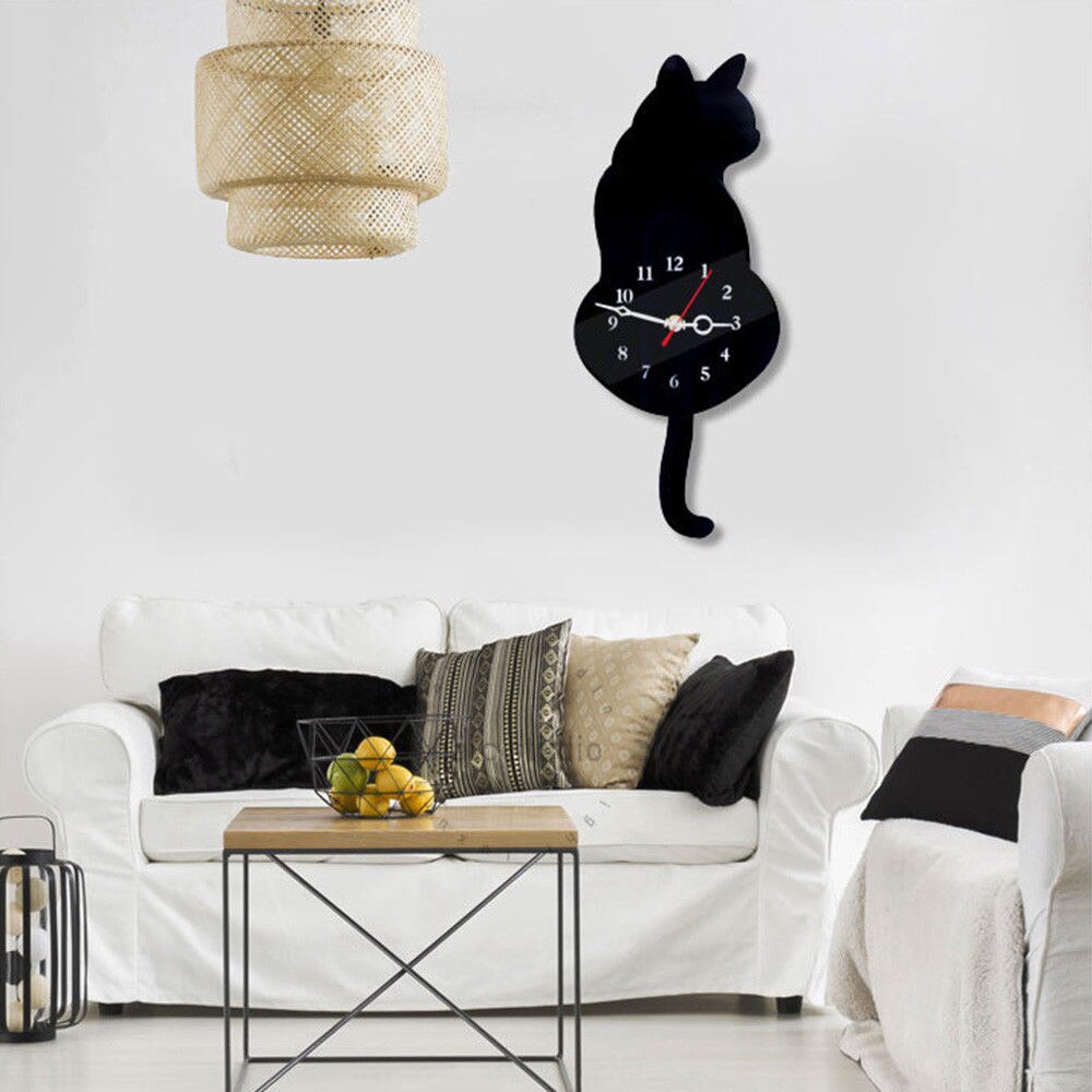 Cute Wagging Tail Cat Wall Clock