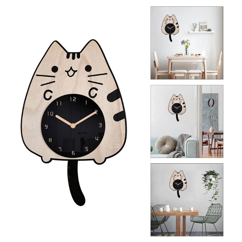 Wooden Cartoon Wall Clock with Wagging Tail