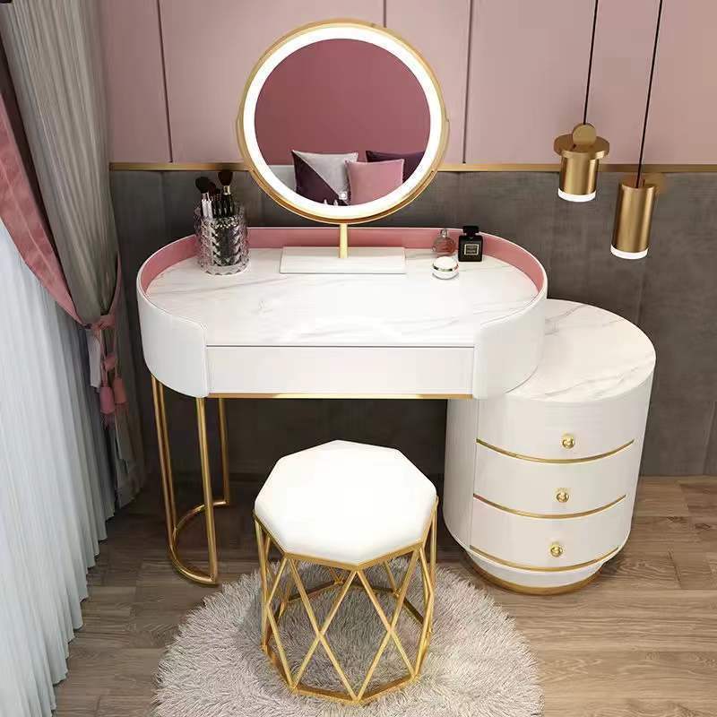 Dressing Table Set with Mirror with Faux Marble Finish