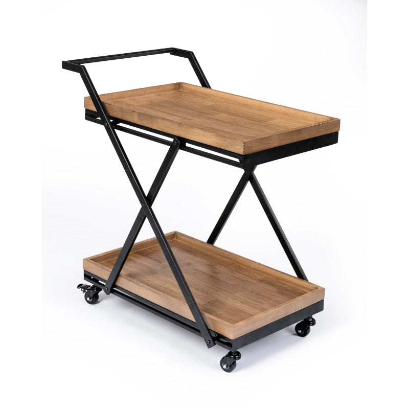 Wood and Black Entertainment Kitchen Island Cart