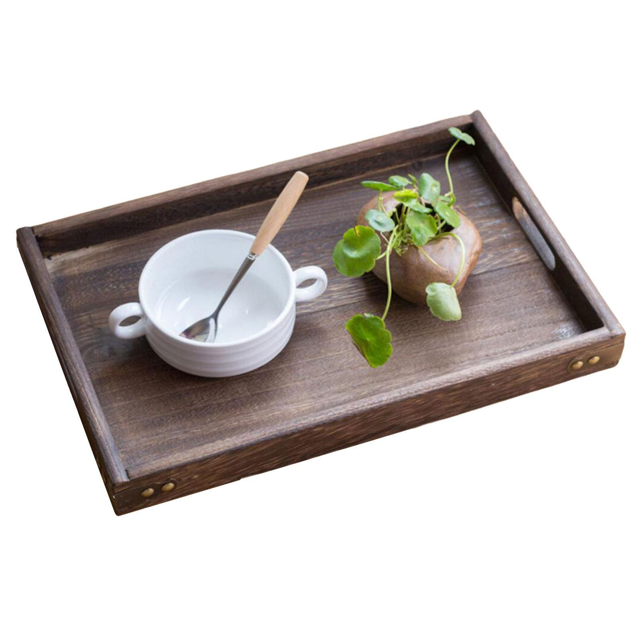 Rustic Rectangular Wooden Serving Tray with Handle