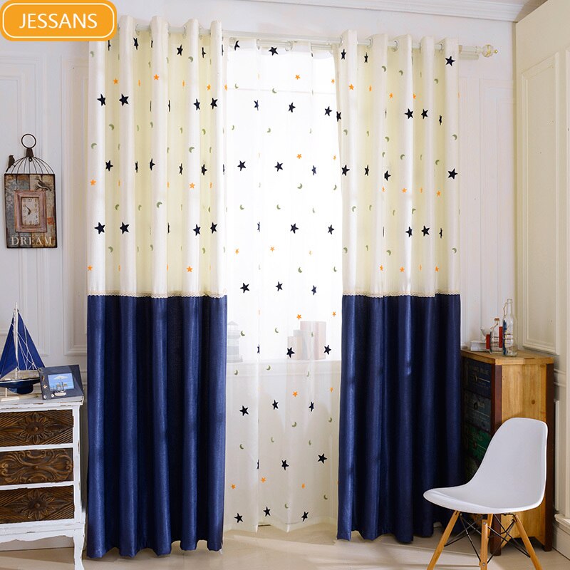 Kids Embroidered Star Moon Curtains