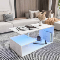Thumbnail for Modern High Gloss Black Coffee Table with Storage Shelves