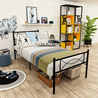 Thumbnail for White Twin Metal Bed Frame with Two Bowknot Headboards