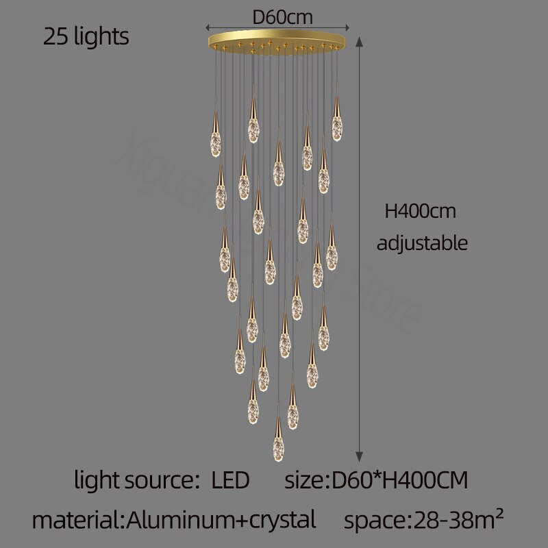 Nordic Loft Crystal Raindrop Pendant Light