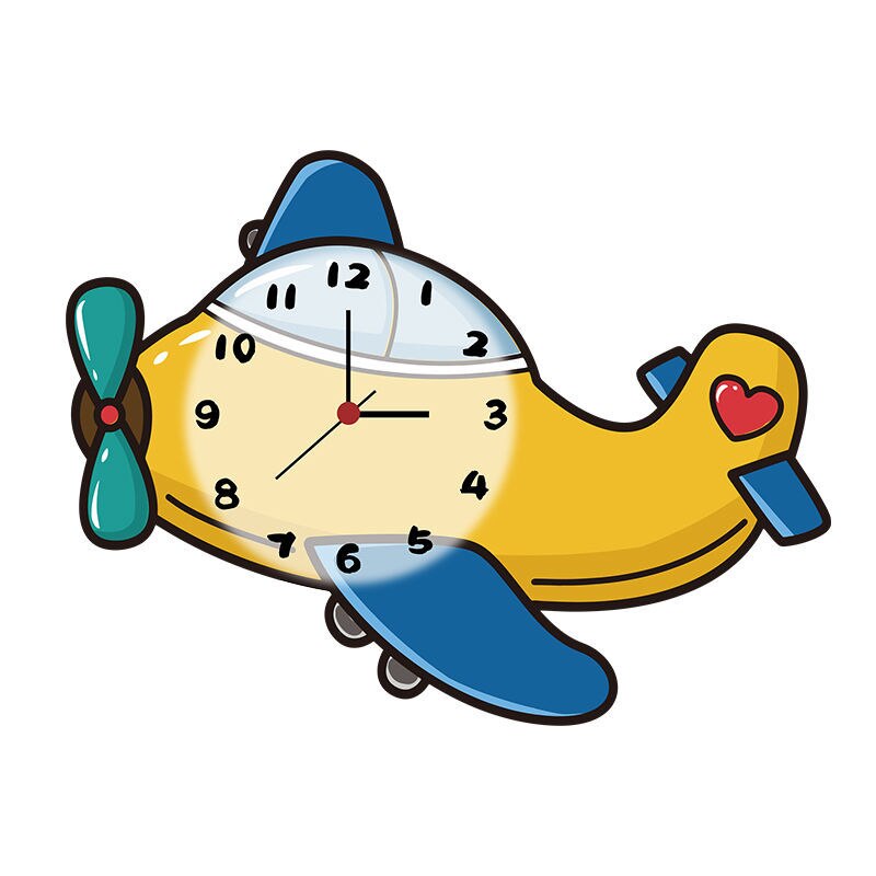Airplane Shaped Kids Wall Clock for Bedroom Decor