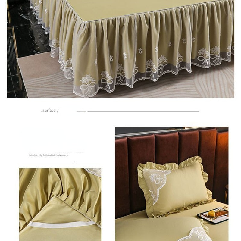 Romantic Lace Bed Skirt Set for Four Seasons