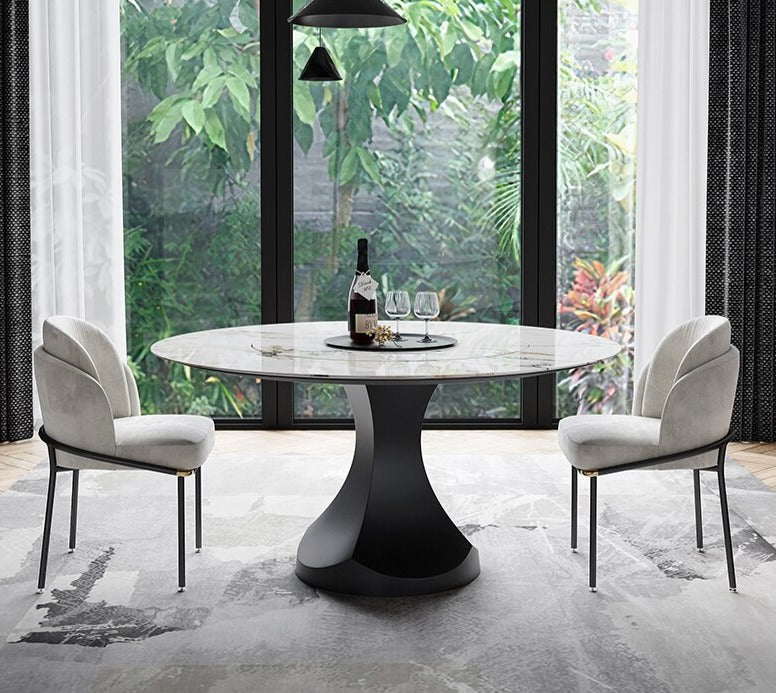 Italian Style Bright Rock Slab Dining Table with Turntable