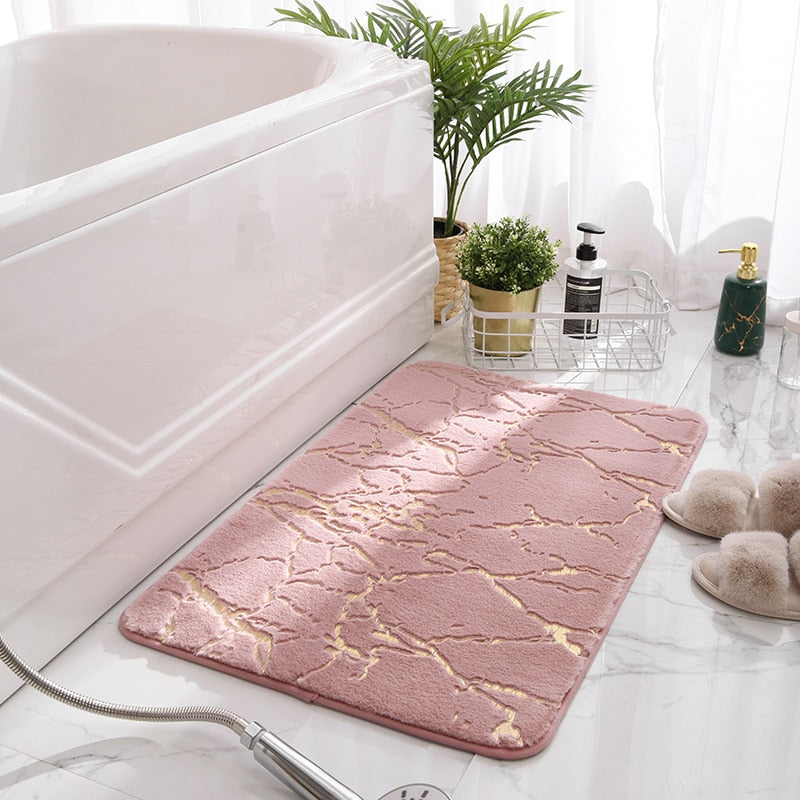 Luxury White and Gold Bath Mats for Bathroom