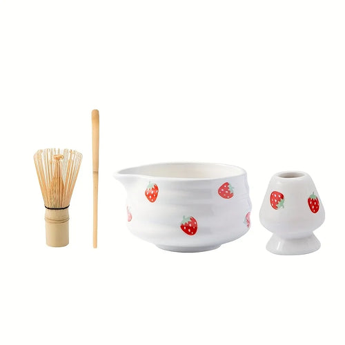 Cute strawberry mouth matcha bowl and matcha whisk set