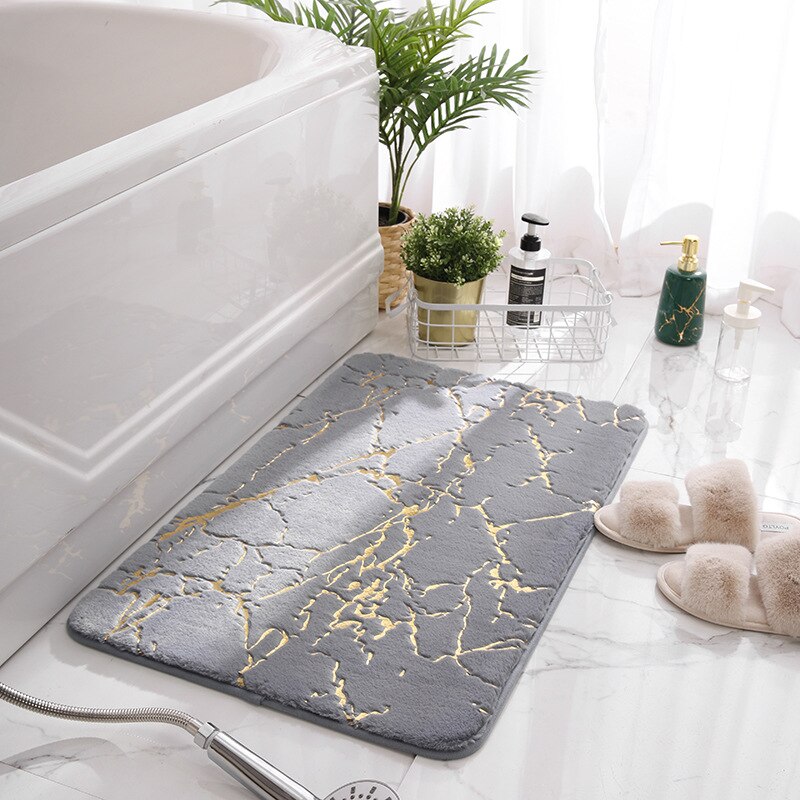 Luxury White and Gold Bath Mats for Bathroom