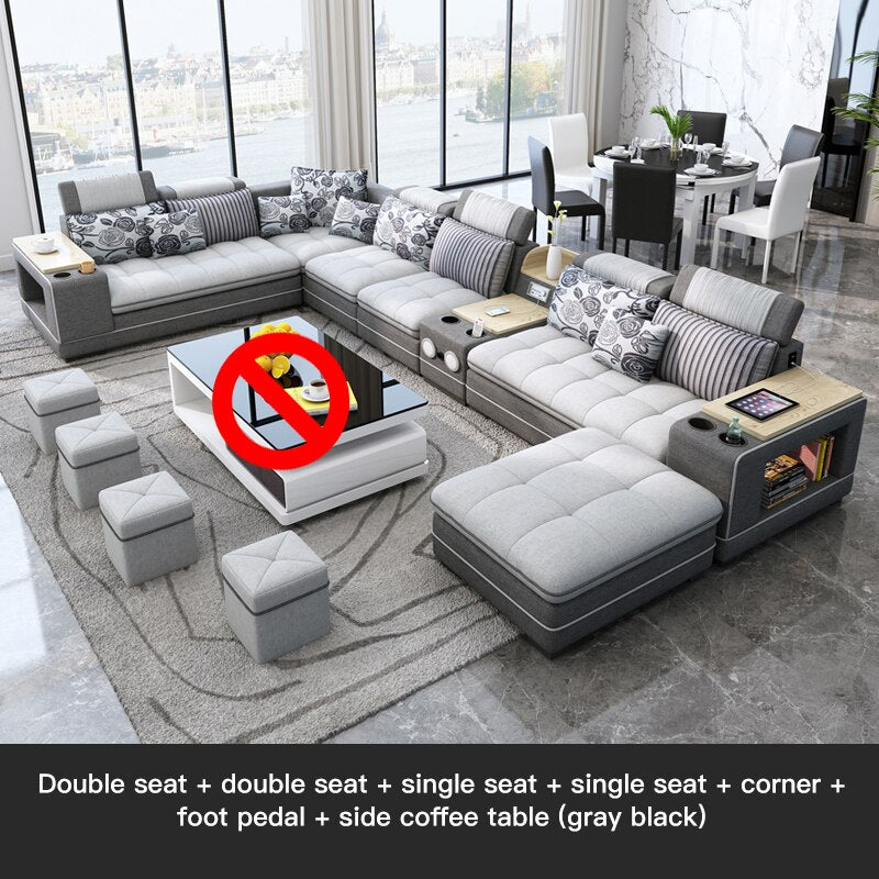 Speaker Sound System Bluetooth U-Shaped Living Room Sofa Bed Sets