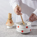 Cute strawberry mouth matcha bowl and matcha whisk set