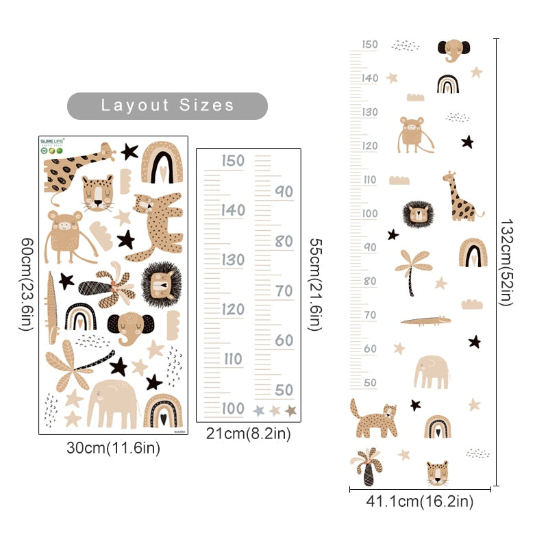 Cartoon Baby Height Measurement Vinyl Nursery Decal - Lion Star