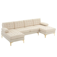 Thumbnail for Beige Indoor Sectional Sofa with U-shaped Armrest and Golden Feet