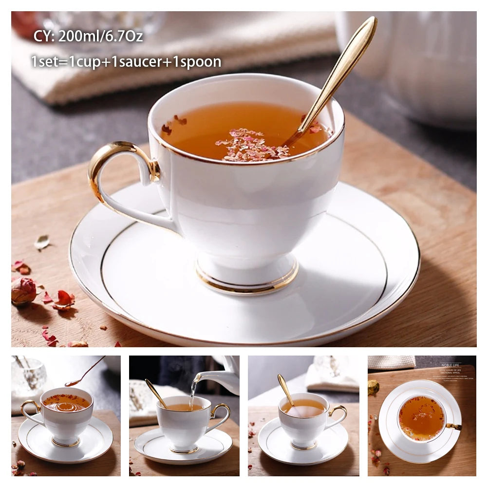 Europe Bone China Coffee Cup Set with Saucer Spoon 200ml - Casatrail.com