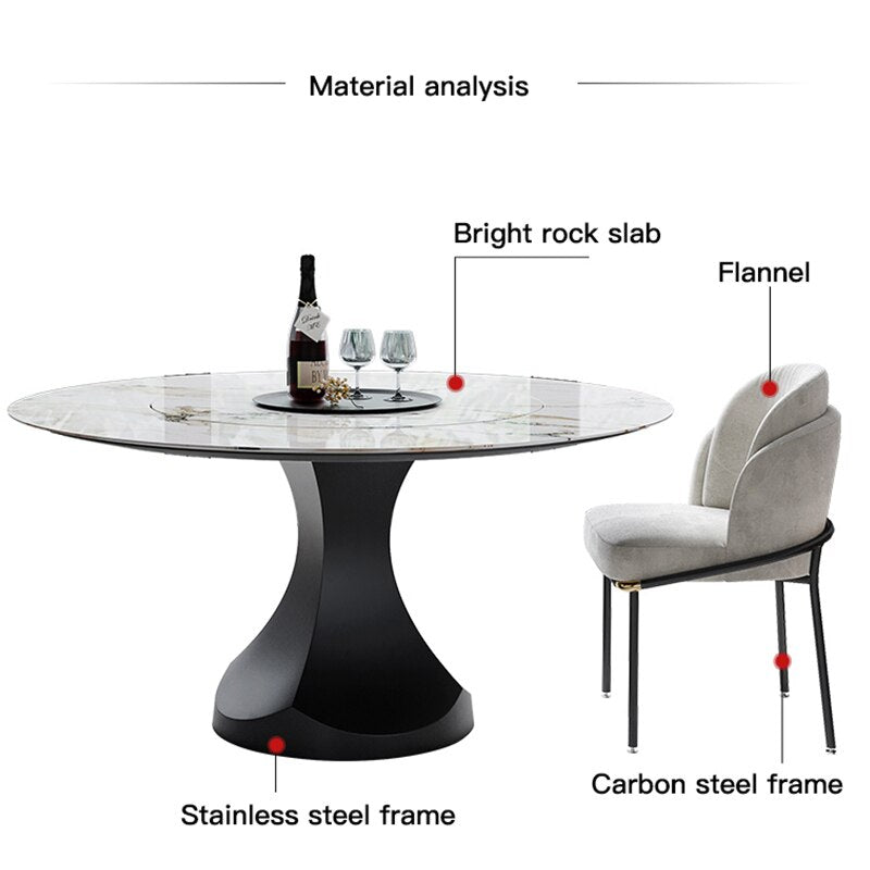 Italian Style Bright Rock Slab Dining Table with Turntable