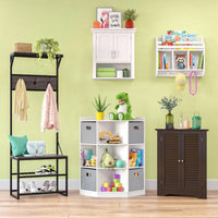 Thumbnail for White Kids Corner Cabinet with Cubbies and Shelves