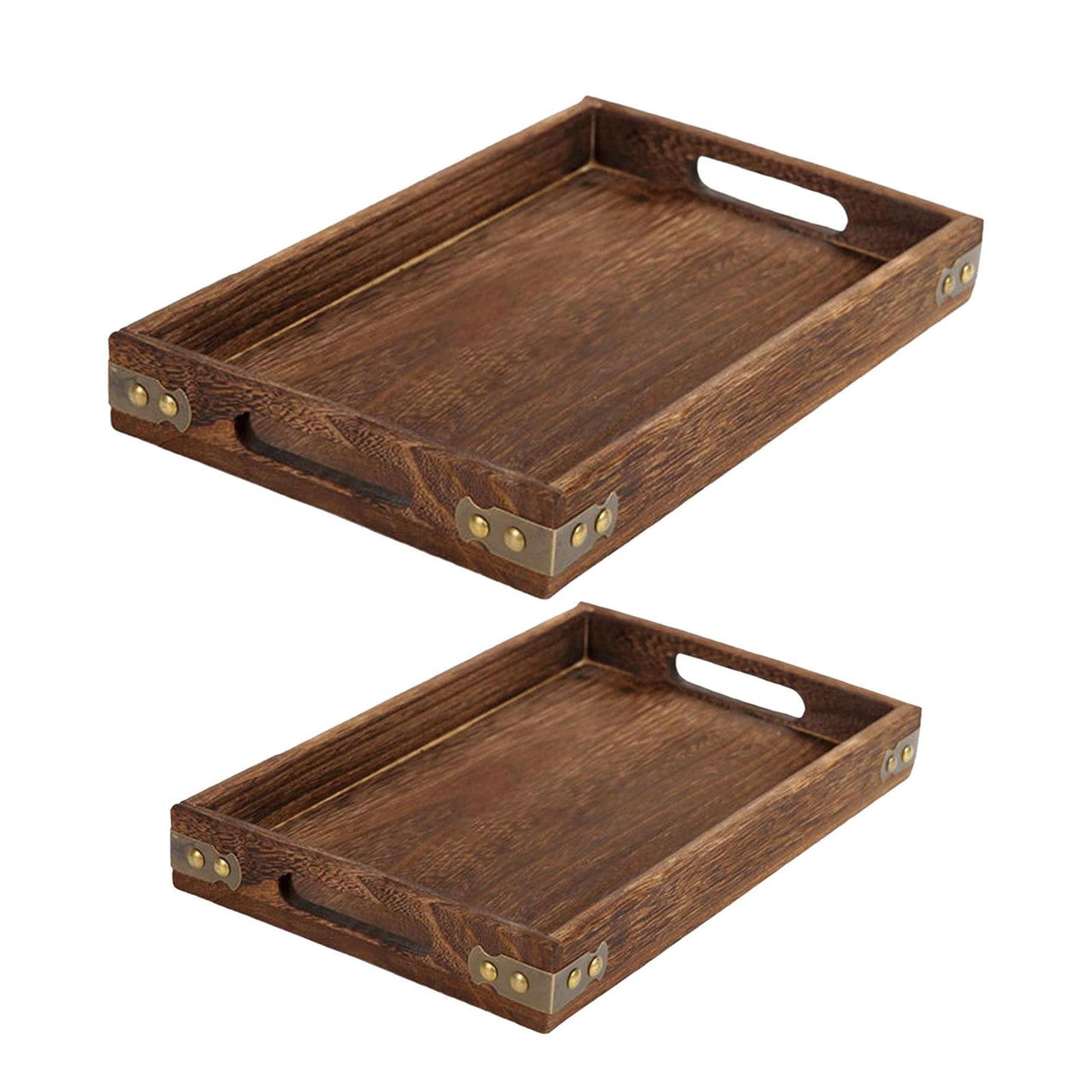Rustic Rectangular Wooden Serving Tray with Handle