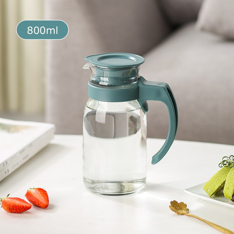 Glass Water Pitcher with Lid and Handle - Beverage Dispenser