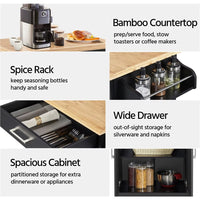 Thumbnail for Black Rolling Kitchen Cart with Storage and Spice Rack