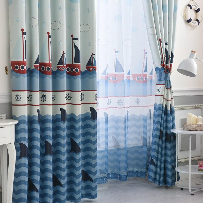 Sail Boat Print Curtain for Kids Boy Bedroom Nursery