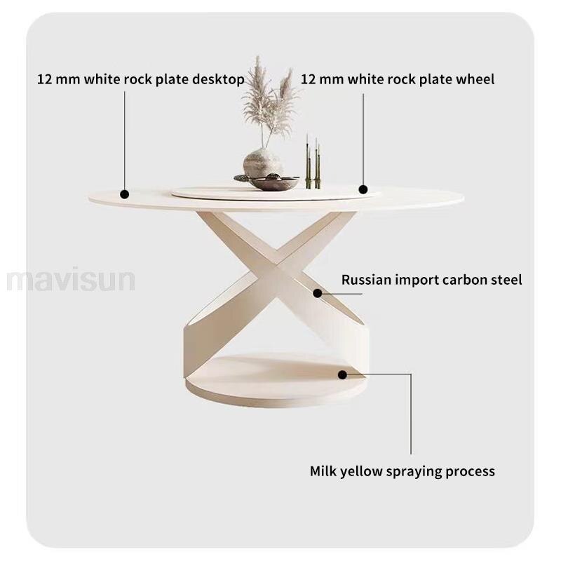 White Round Kitchen Table with 360° Rotating Turntable
