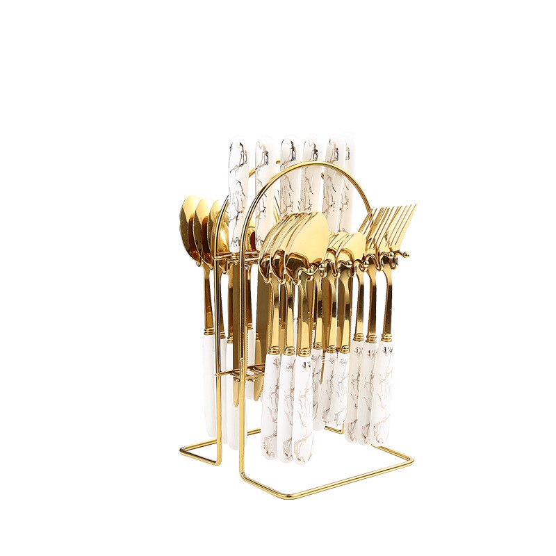 24-Piece Gold Silverware Set with Stand