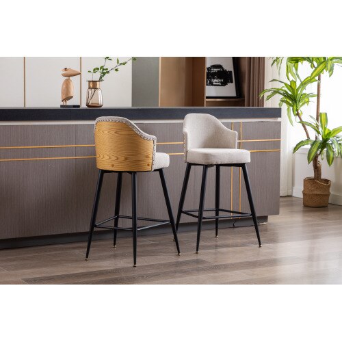 Fabric Upholstered F 2 Counter Bar Stool with Matte Black Metal Legs