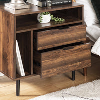 Thumbnail for Modern Dark Walnut Nightstand with Drawers and Shelves