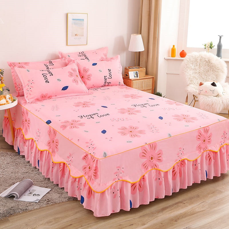 Lace Skirt Bed Sheet Set with Elastic Fitted Cover