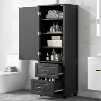 Thumbnail for Tall Freestanding Storage Cabinet With Two Drawers And Adjustable Shelf