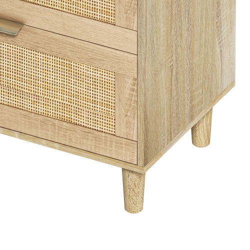 Rattan 6 Drawer Dresser with Metal Handle & Wood Legs