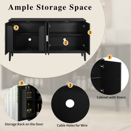 4 Door Sideboard Storage Cabinet With Gantry With Adjustable Shelves