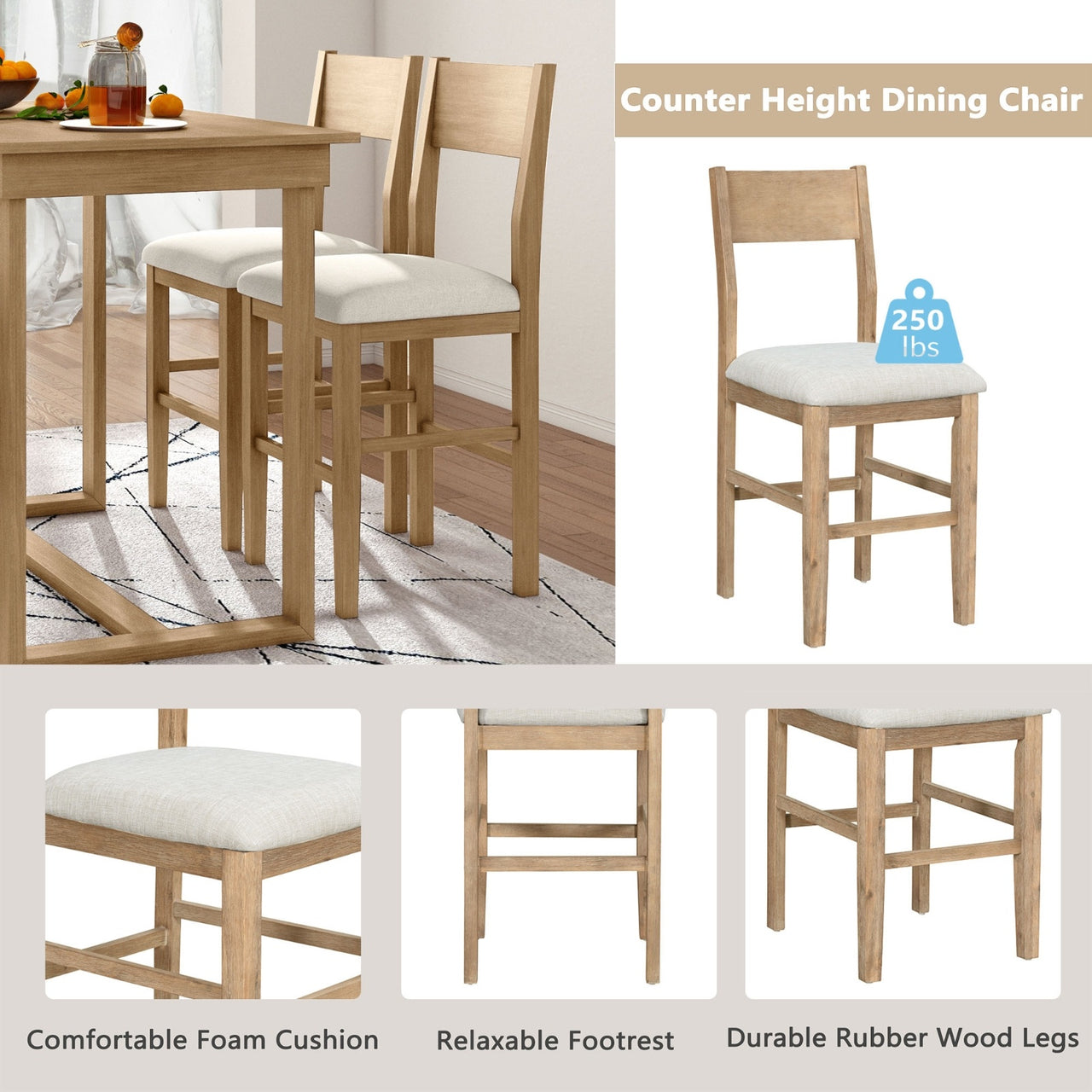 Farmhouse 5-Piece Counter Height Dining Set