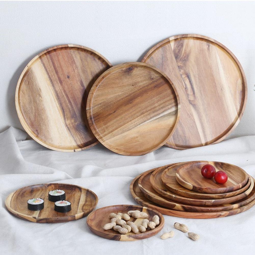 Acacia Rubber Wood Round Dessert Plates - Casatrail.com