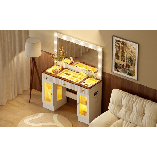 Large Dressing Table With 3 Color Lighting Modes & RGB Cabinets