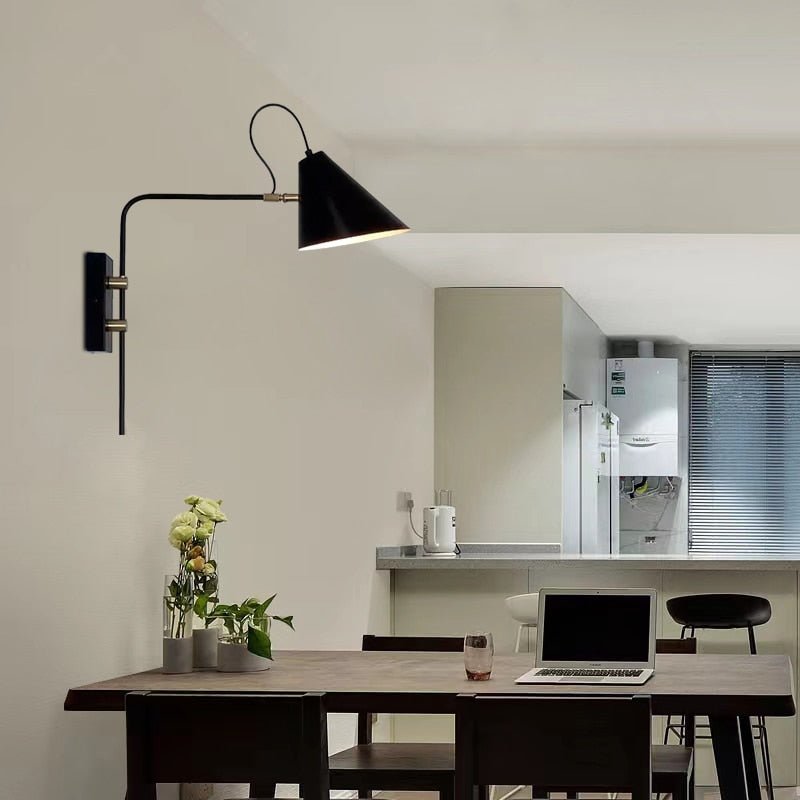 Adjustable Black Swing Arm Wall Lamp for Dining, Living Room, and Bedroom with E27 Socket - Casatrail.com