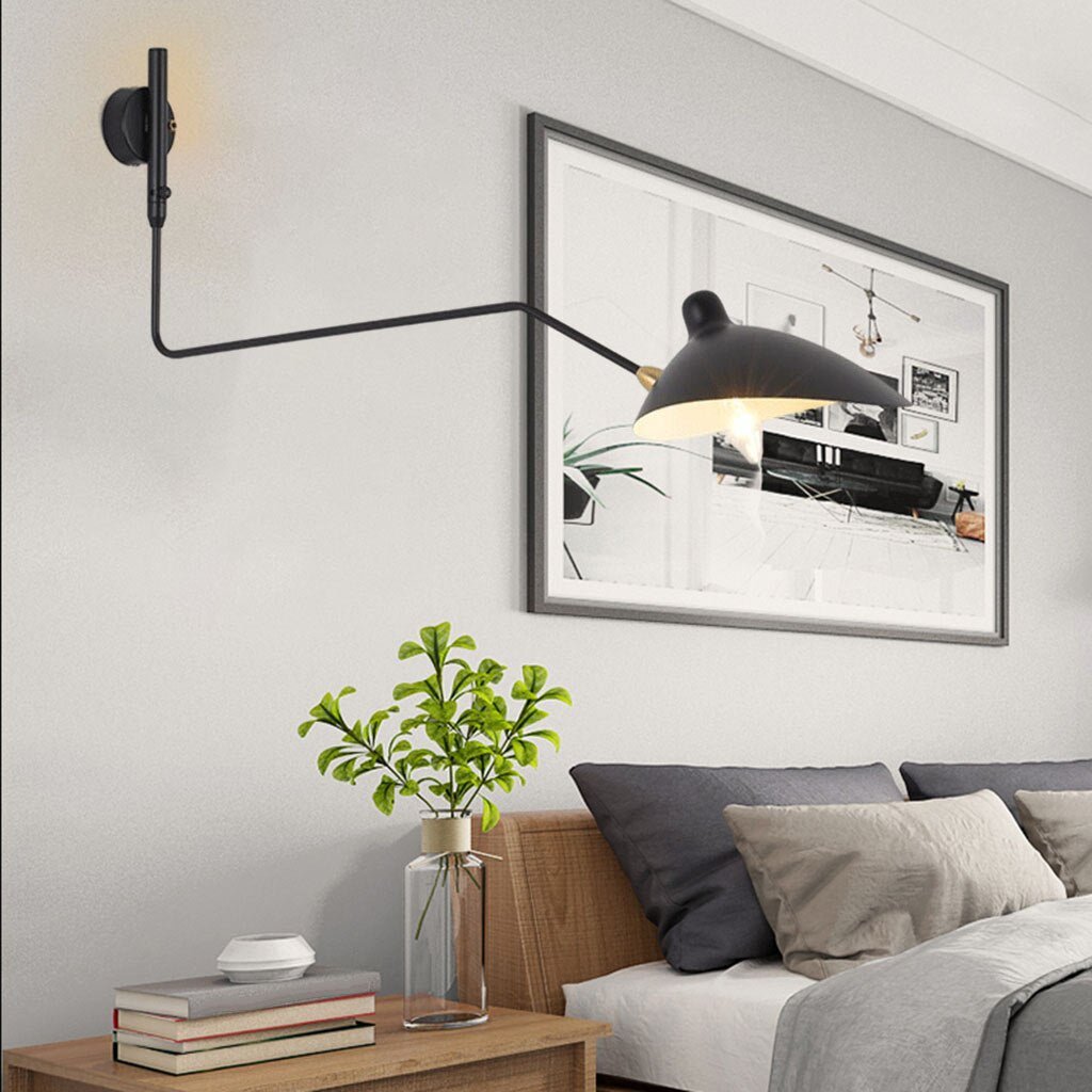 Adjustable Black Vintage Industrial Swing Arm Wall Light for Home Hallway - Casatrail.com