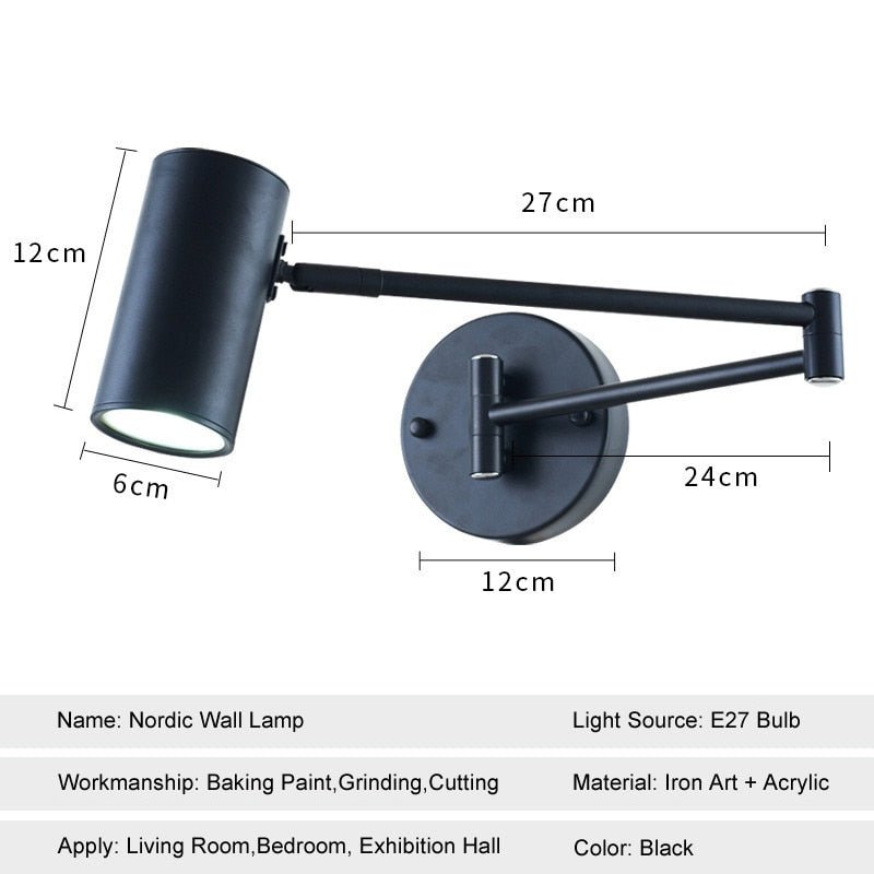 Adjustable Swing Arm Wall Lamp Nordic Bedside Reading LED Lights - Casatrail.com
