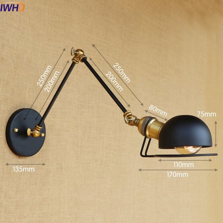 Adjustable Swing Long Arm Wall Lamp Vintage Industrial Style - Casatrail.com