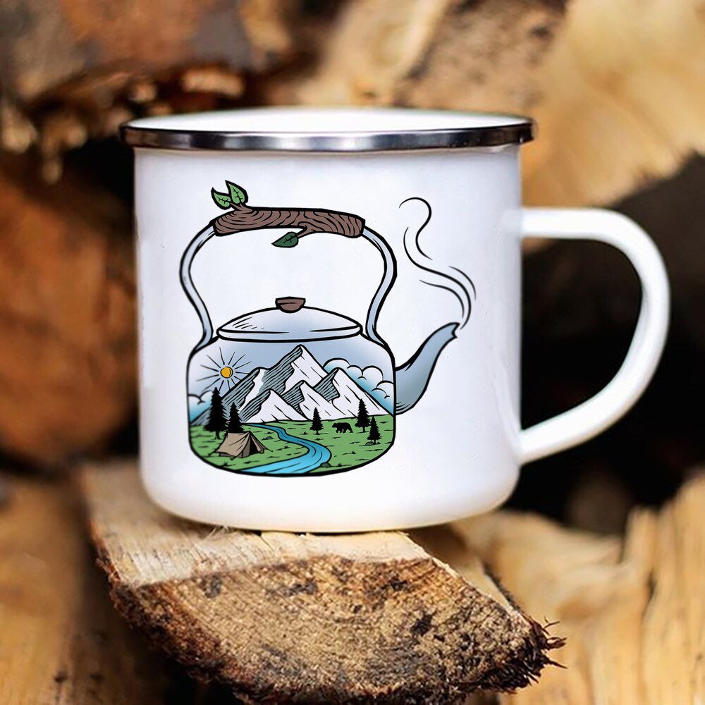 Adventure Campfire Printed Camper Mugs Enamel Mug - Casatrail.com