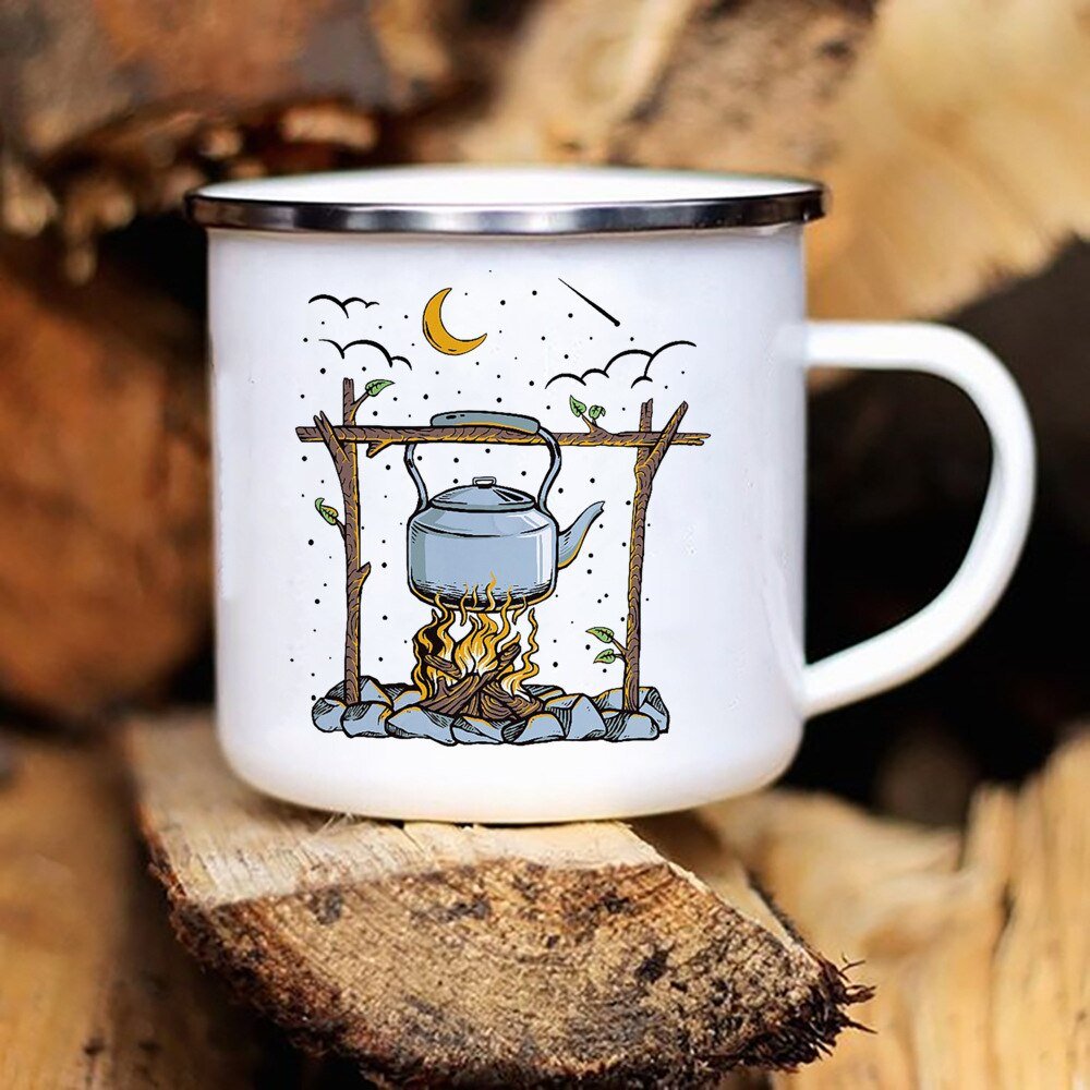 Adventure Campfire Printed Camper Mugs Enamel Mug - Casatrail.com