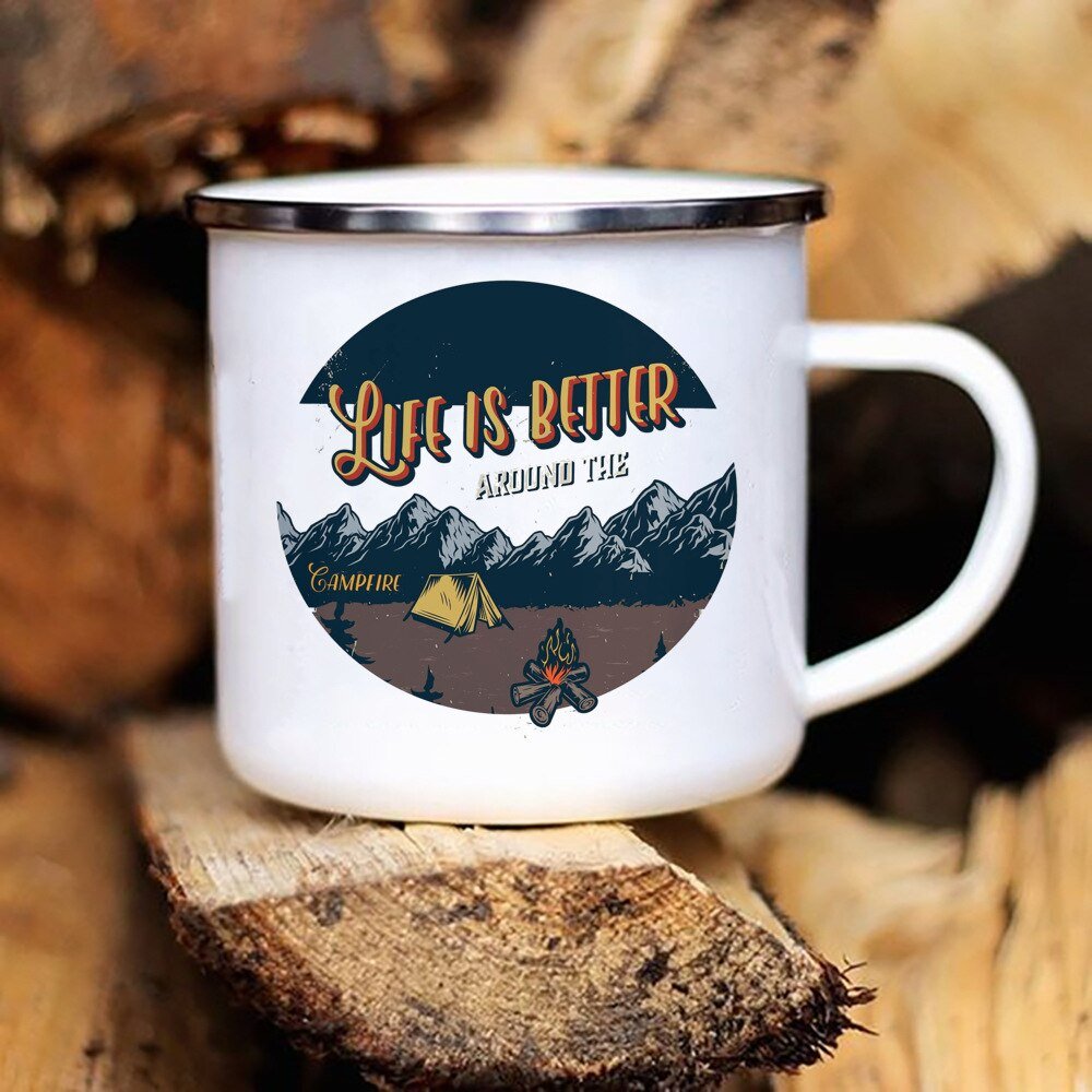 Adventure Campfire Printed Camper Mugs Enamel Mug - Casatrail.com